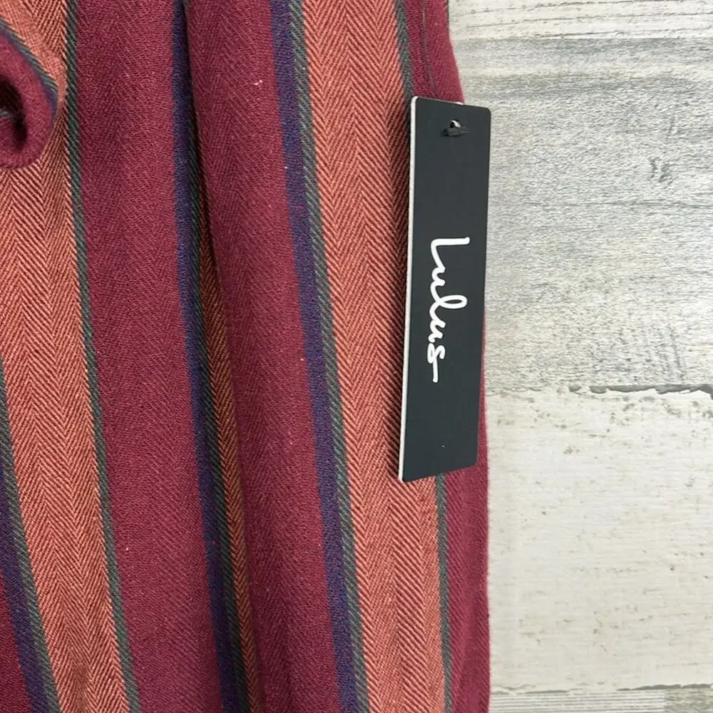 NWT Lulu’s Cotton Renfroe Burgundy Striped Pants Women’s Size Small - Picture 6 of 10